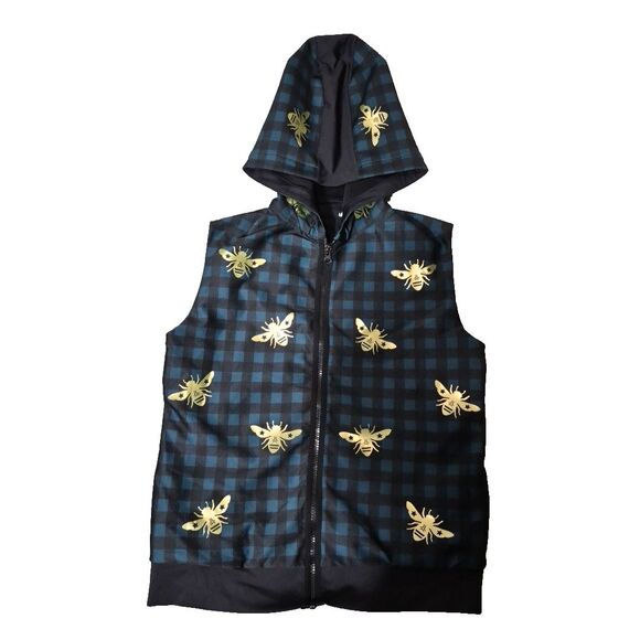 Ultracor Hoodie Vest Women Sz Small Plaid Green Black Gold Full Zip Bumble Bees - Picture 2 of 11